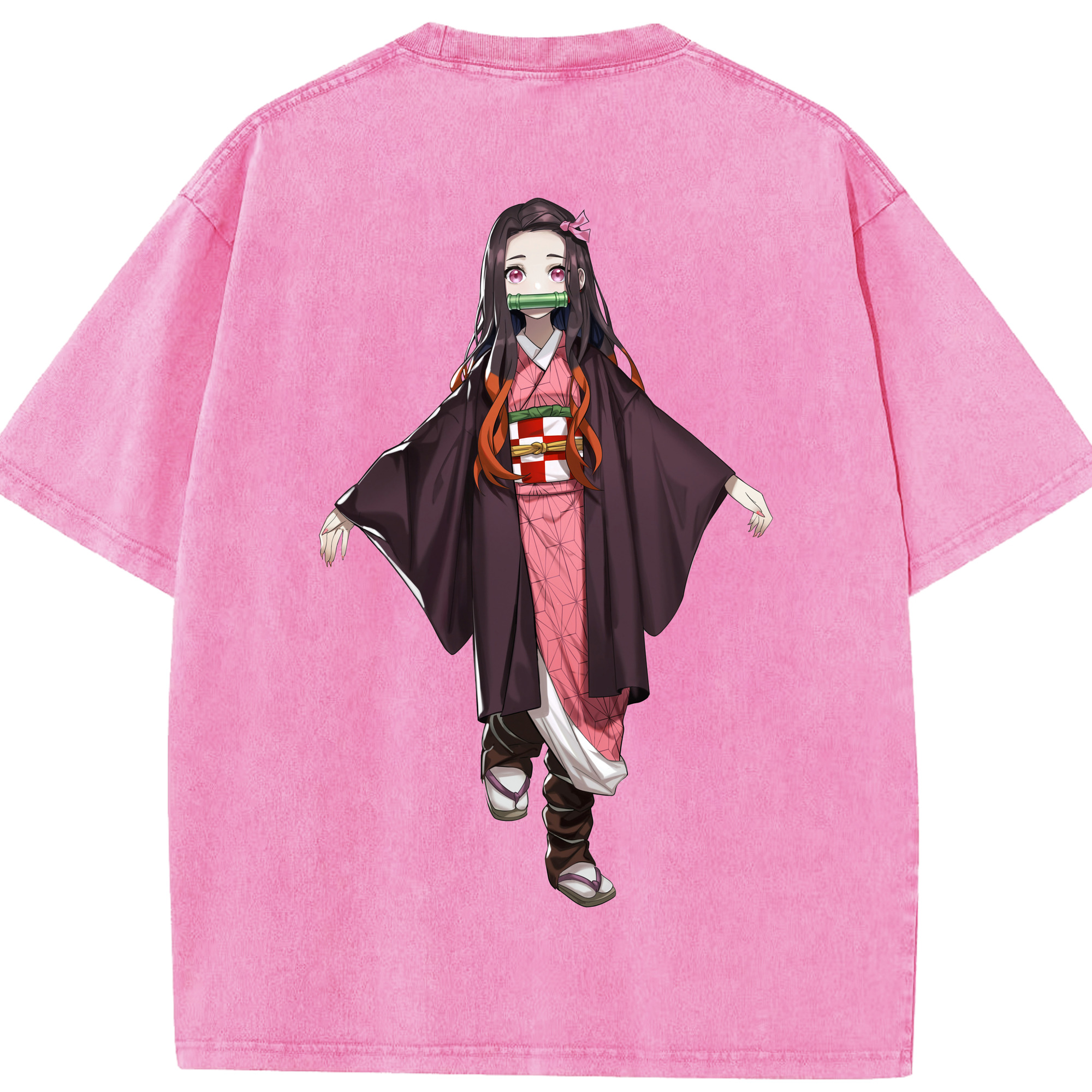 （画像用） 鬼滅の刃（きめつのやいば）竈門 禰󠄀豆子／かまど ねずこ Kamado Nezuko 綿100% ヴィンテージ風 半袖Tシャツ（背面プリント）